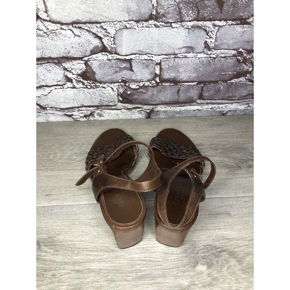 Cole Haan Brown Leather Woven Heel AnkleStrap Sandals Women Sz 8B US Broken Heel - Picture 5 of 16